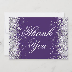 Gnistrande Silver Glitter Mörk Violett Tack Kort