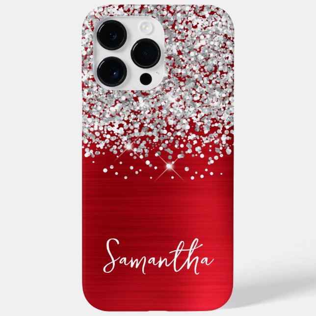 Gnistrande Silver Glitter Röd Glam Namn (Baksida)
