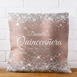 Gnistrande silver glitter roséguld folie Quinceañe Kudde