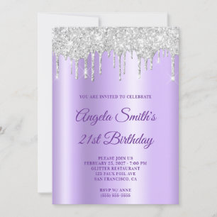 Gnistrande Silver Glitterdroppar Lavendel Ombre Inbjudningar