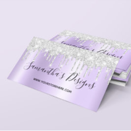 Gnistrande Silver Glitterdroppar Ljus Lavendel Omb Visitkort