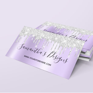 Gnistrande Silver Glitterdroppar Ljus Lavendel Omb Visitkort