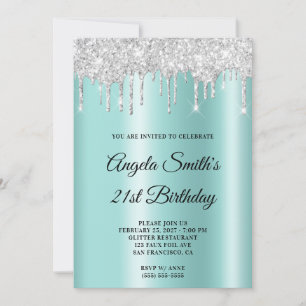 Gnistrande Silver Glitterdroppar Ljus Teal Ombre Inbjudningar