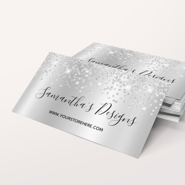 Gnistrande Silver Konfetti Glitter Ombre Webbutik Visitkort (Sparkly Silver Confetti Glitter Ombre Online Store Business Card)