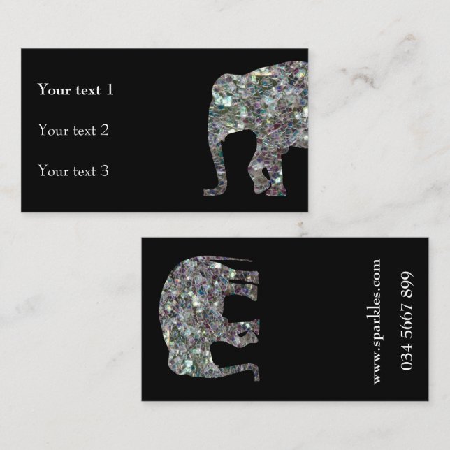 Gnistrande silver mosaik glitter Elefant Visitkort (Fram/baksida)