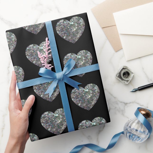 Gnistrande silver mosaik Hjärtmönster svart Presentpapper (Gifting)
