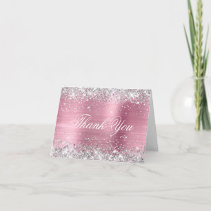 Gnistrande silverfalskt glitter rosa folie tack kort