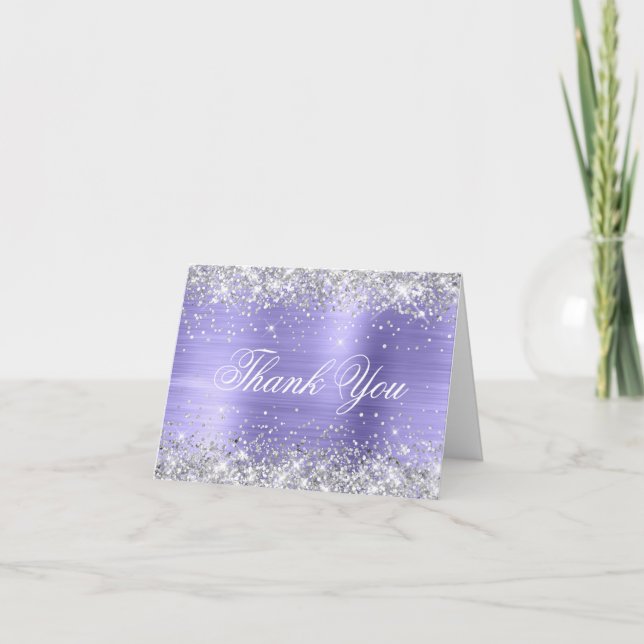 Gnistrande silverfärgad falsk glitter periwinkle-f tack kort (Framsida)