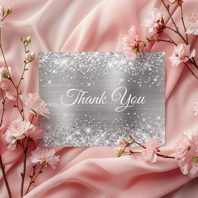 Gnistrande Silverglittrande Silverfolie Tack Vykort (Sparkly Silvery Glitter Silver Foil Thank You Postcard)