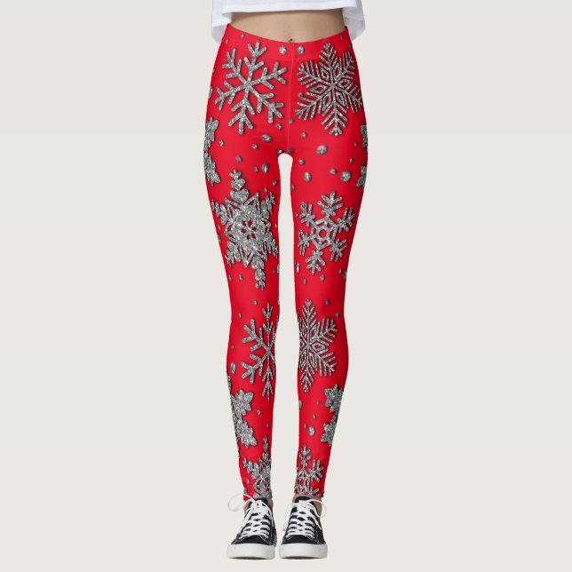 Gnistrande silverglittrande snöflingor     leggings (Framsida)