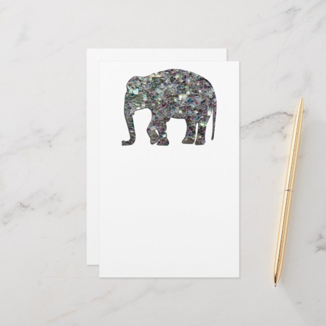 Gnistrande silvermosaik glitter Elefant Brevpapper (Fram/Back In Situ)