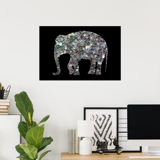 Gnistrande silvermosaik glitter Elefant Poster (Hemmakontoret)