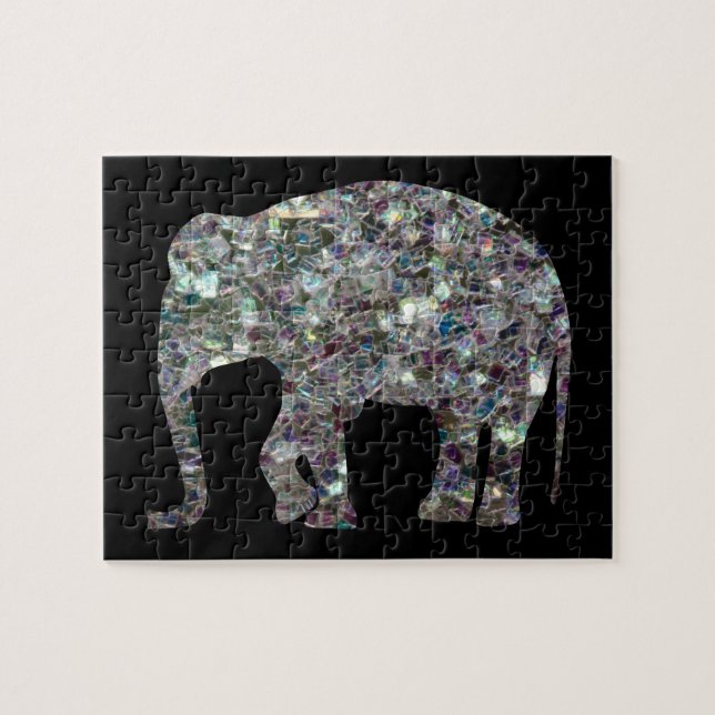 Gnistrande silvermosaik glitter Elefant Pussel (Horisontell)
