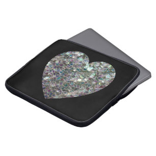 Gnistrande silvermosaik glitterhjärta laptop fodral