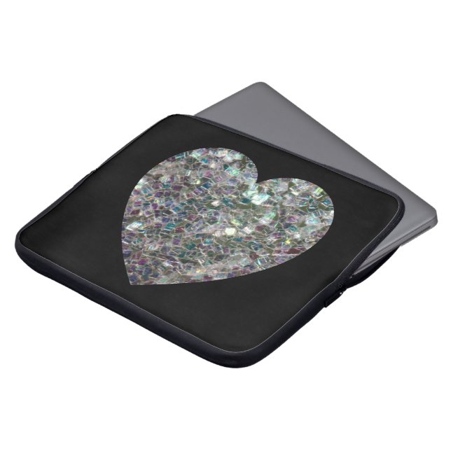 Gnistrande silvermosaik glitterhjärta laptop fodral (Framsida topp)