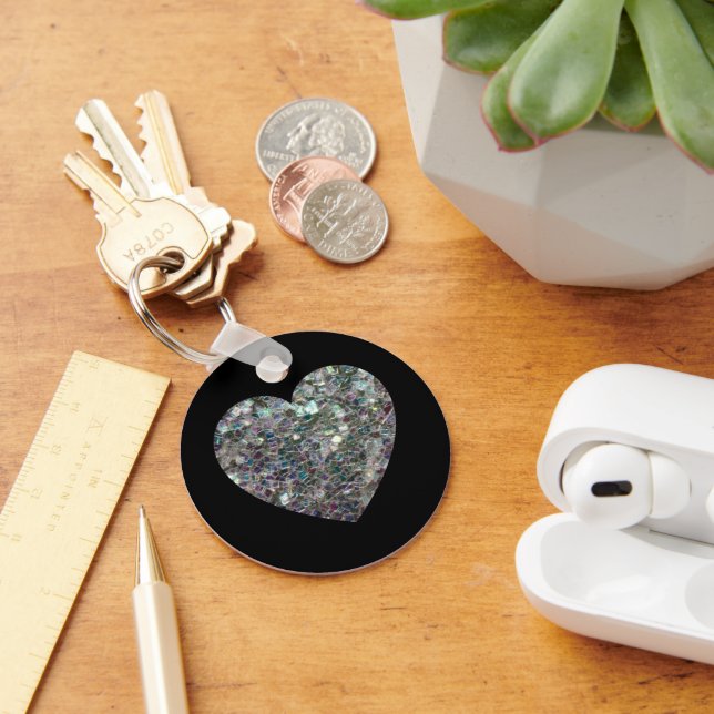 Gnistrande silvermosaik glitterhjärta nyckelring (Skrivbord)