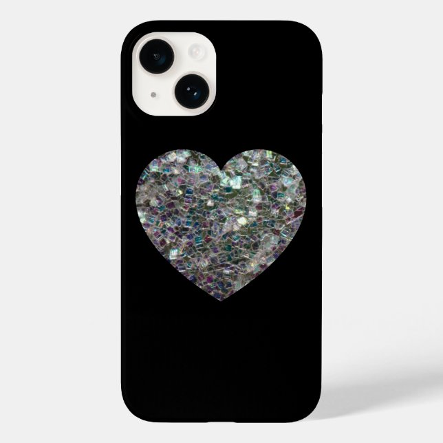 Gnistrande silvermosaik Hjärtan på svart (Baksida)