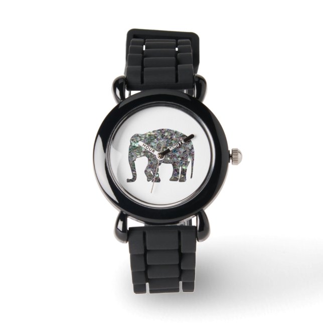 Gnistrande silvermosaikglitter Elefant Armbandsur (Framsida)