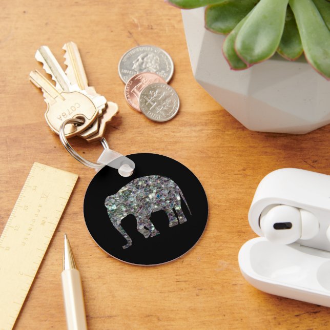 Gnistrande silvermosaikglitter Elefant Nyckelring (Skrivbord)