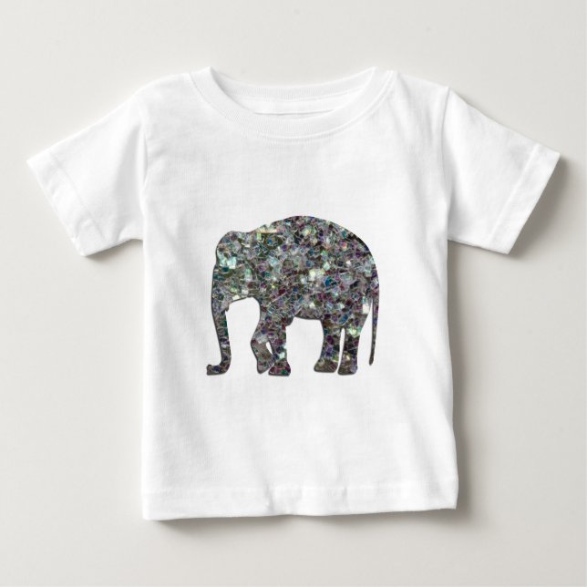 Gnistrande silvermosaikglitter Elefant T-shirt (Framsida)