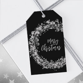 Gnistrande Silverstjärnor God Jul Svart Presentetikett