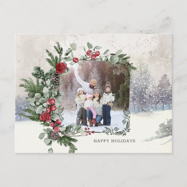 Gnistrande snöscen Vinter Blomster Foto  Vykort (Framsida)