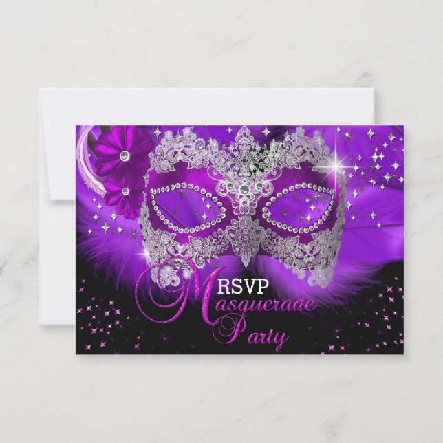 Gnistrande spetsmask Purple Masquerade RSVP OSA Kort (Framsida)