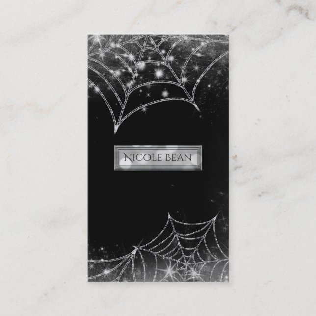Gnistrande spindelnät Mörk Glam Halloween gotisk Visitkort (Framsida)