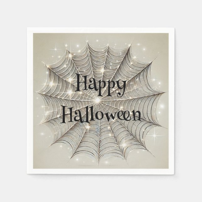 Gnistrande Spindelnät Whimsical Tan Halloweenfest Pappersservett (Framsidan)