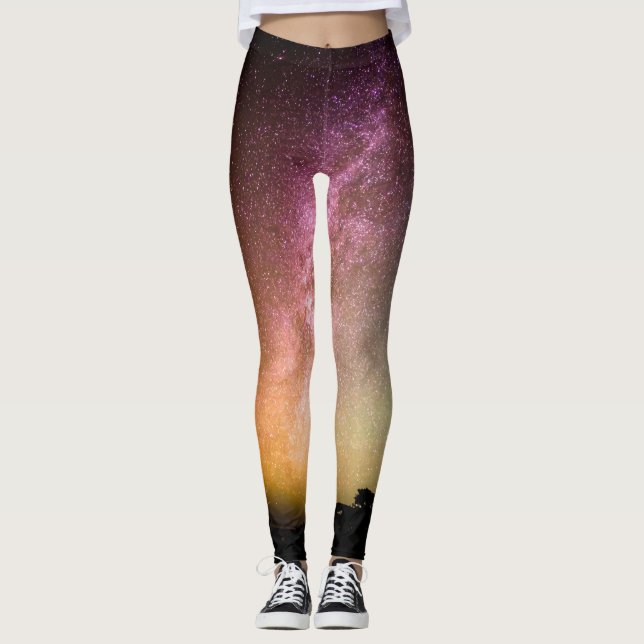 Gnistrande stjärnor regnbågsgalax leggings (Framsida)