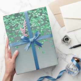 Gnistrande Sweet 16 Fallande Grön Glitter Presentpapper