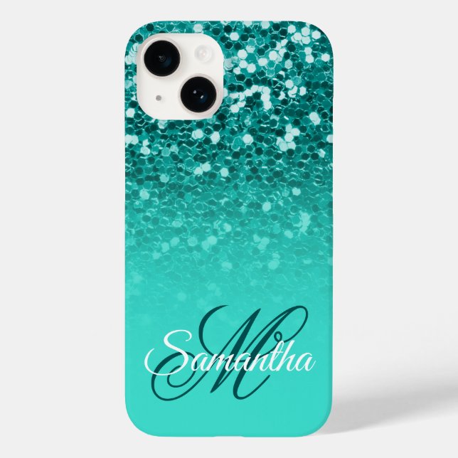 Gnistrande turkos glitter turkos ombré monogram (Baksida)