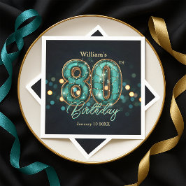 Gnistrande turkos och guld 80-årsfirande pappersservett