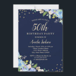 Gnistrans Blommigt blå 50:e Födelsedagsfesten Inbjudningar<br><div class="desc">Mer söt blommigt Birthday Bjud i Little Bayleigh Store!</div>