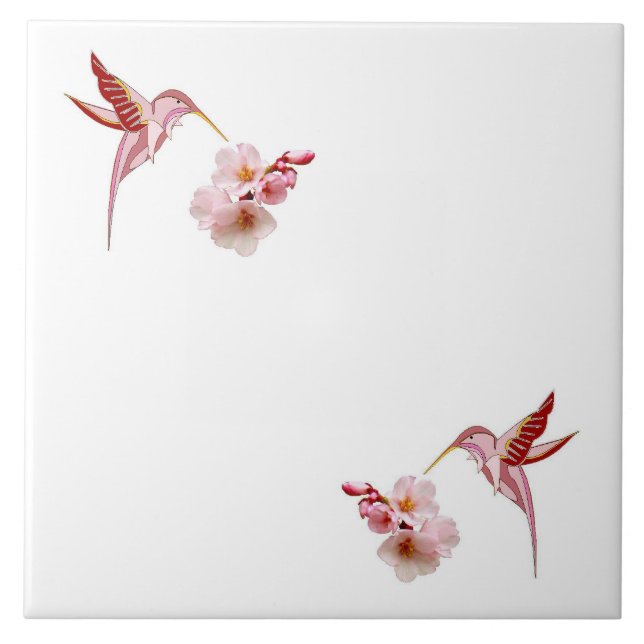 Gnola fåglar & körsbärblommar Trivet Kakelplatta (Framsidan)