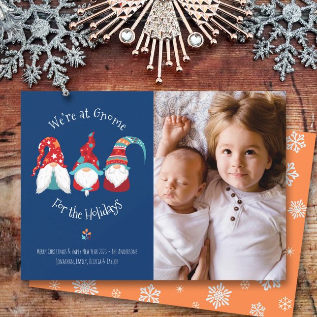 Gnom för Helgdagar Fototypgrafi - Roligt - Elf Blu Julkort (Choose from 3 color combos!)