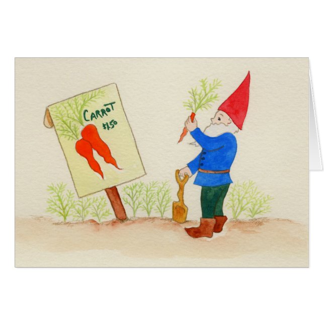 Gnom i trädgård hälsningskort (Framsidan Horizontal)