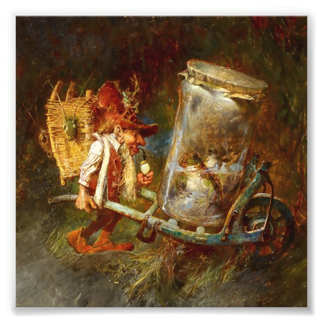 “Gnom som samlar grodor” av Heinrich Schlitt Fototryck (Framsidan)