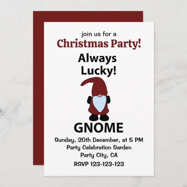Gnome Alltid Lucky Gnome jul Party Inbjudningar (Fram/baksida)
