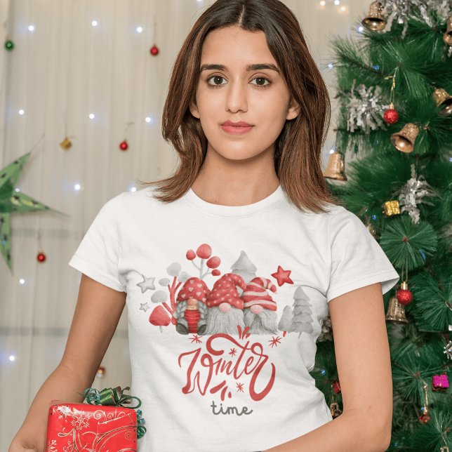 Gnome Älskare Unite: Grått Illustrerad jul T Shirt (Skapare uppladdad)