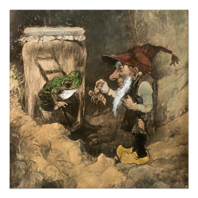 "Gnome and Frog in a Burk" av Heinrich Schlitt Fototryck (Framsidan)