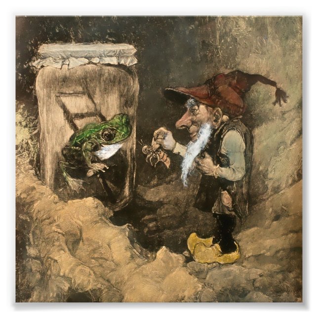 "Gnome and Frog in a Burk" av Heinrich Schlitt Fototryck (Framsidan)