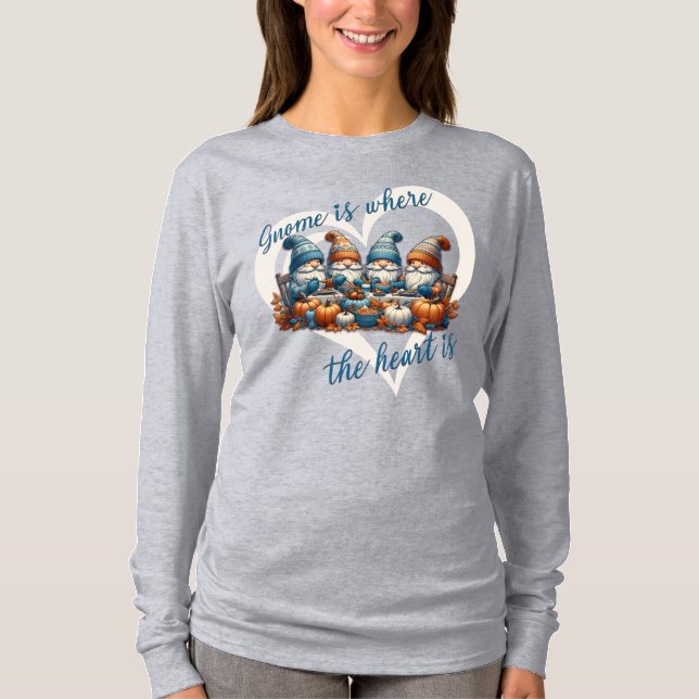 Gnome är där hjärtat finns | Fall Gnome T Shirt (Framsida)