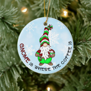 Gnome är där kaffet är Cute-jul Julgransprydnad Keramik