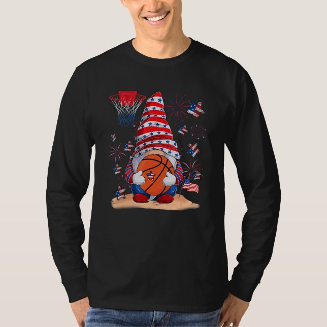 Gnome Basketball 4th July Red White Blue Boys Kids T Shirt (Framsida)