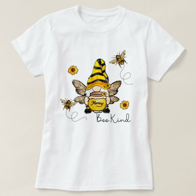 Gnome Bee Kind Solros Ladie's T-Shirt (Design framsida)