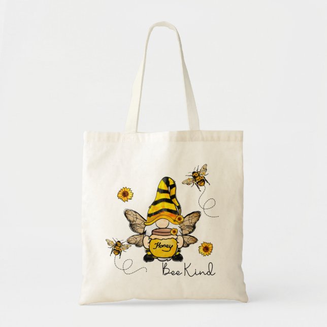 Gnome Bee Kind Solros Tote Bag Tygkasse (Framsidan)