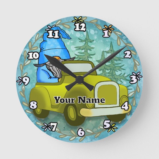 Gnome-bilbil Rund Klocka (Framsida)