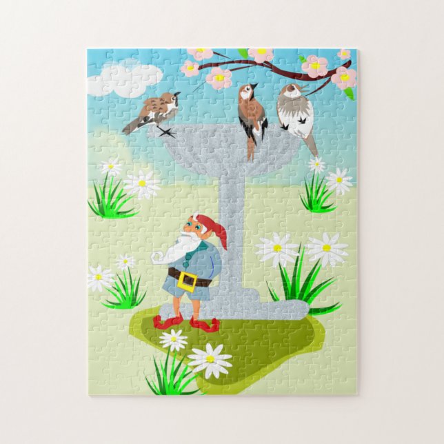 Gnome & Bird Bath Puzzle Pussel (Vertikal)