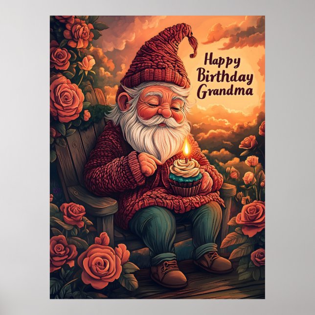 Gnome Birthday Card for Grandma Poster (Framsidan)